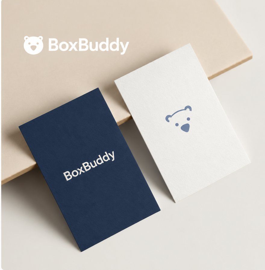 นามบัตร BoxBuddy พิมพ์สองหน้า กระดาษหนาสีกรมท่าและสีขาว